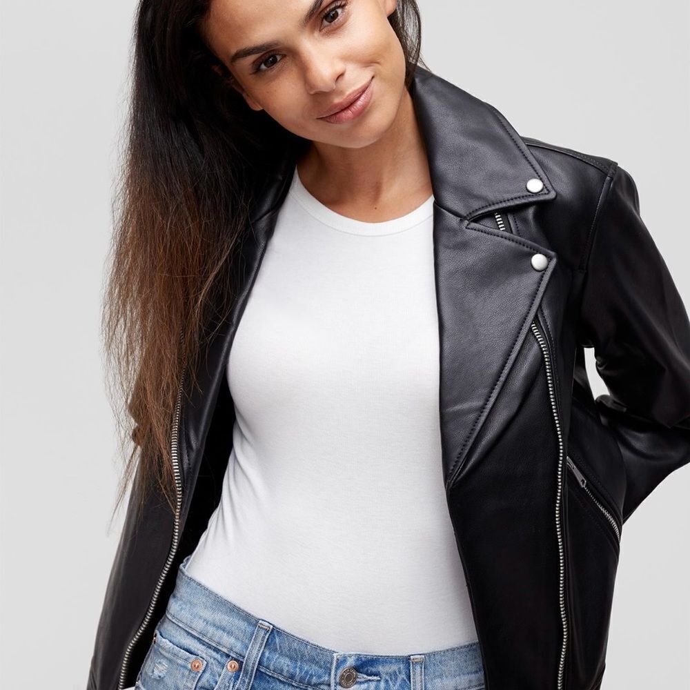 GAP Black Faux Leather Moto Jacket - Picture 2 of 6